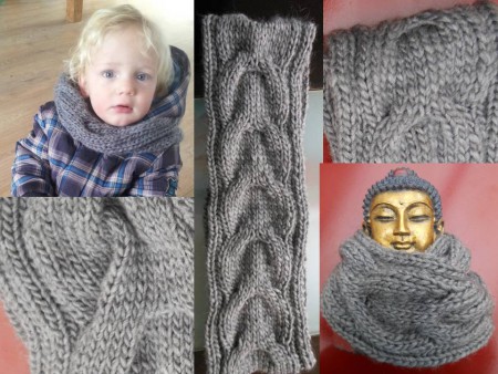 007 Kinder/Peuter Kol-sjaal in opdracht gemaakt. Dubbel gedragen. Geshowd door Mick. Lengte in het rond is 95 cm, breedte 15 cm. Is in meerdere lengtes en kleuren te maken. 